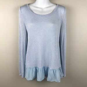 Entro Long Sleeve Ruffle Bottom Sheer Sweater - Size Medium